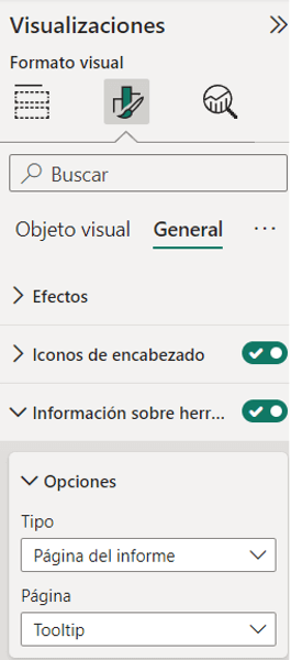 Cambio del tipo de Tooltip y selección de la página personalizada