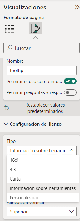 Configuración del tamaño del lienzo para Tooltips