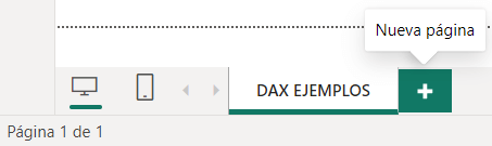 Crear nueva página en Power BI en botón +