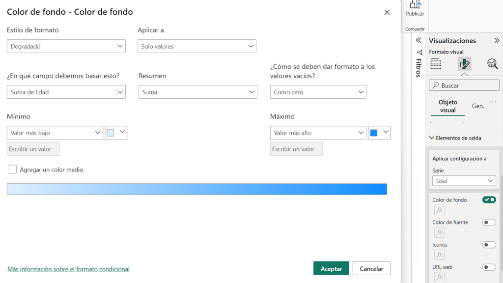 Color de fondo en formatos condicionales