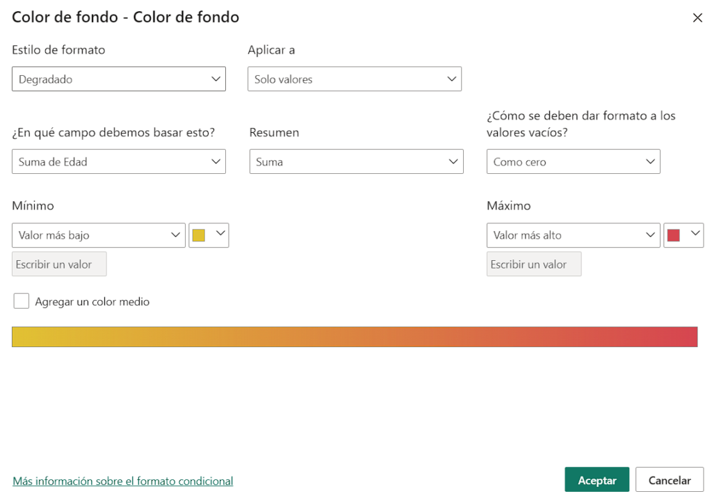 Configurando gradiente de colores en formatos condicionales