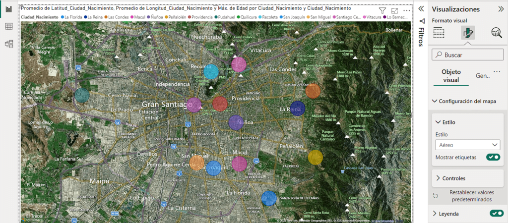 Vista Aérea de Mapa en Power BI