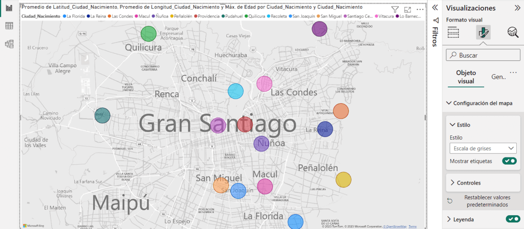 Vista Escala de Grises de Mapa en Power BI