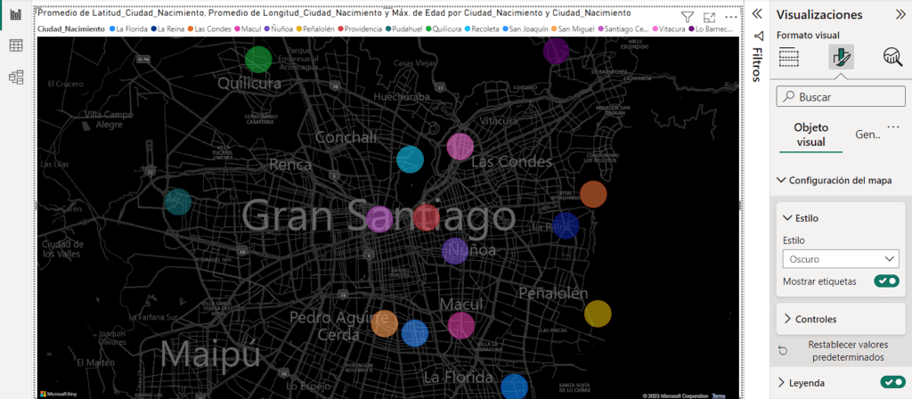 Vista Oscura de Mapa en Power BI